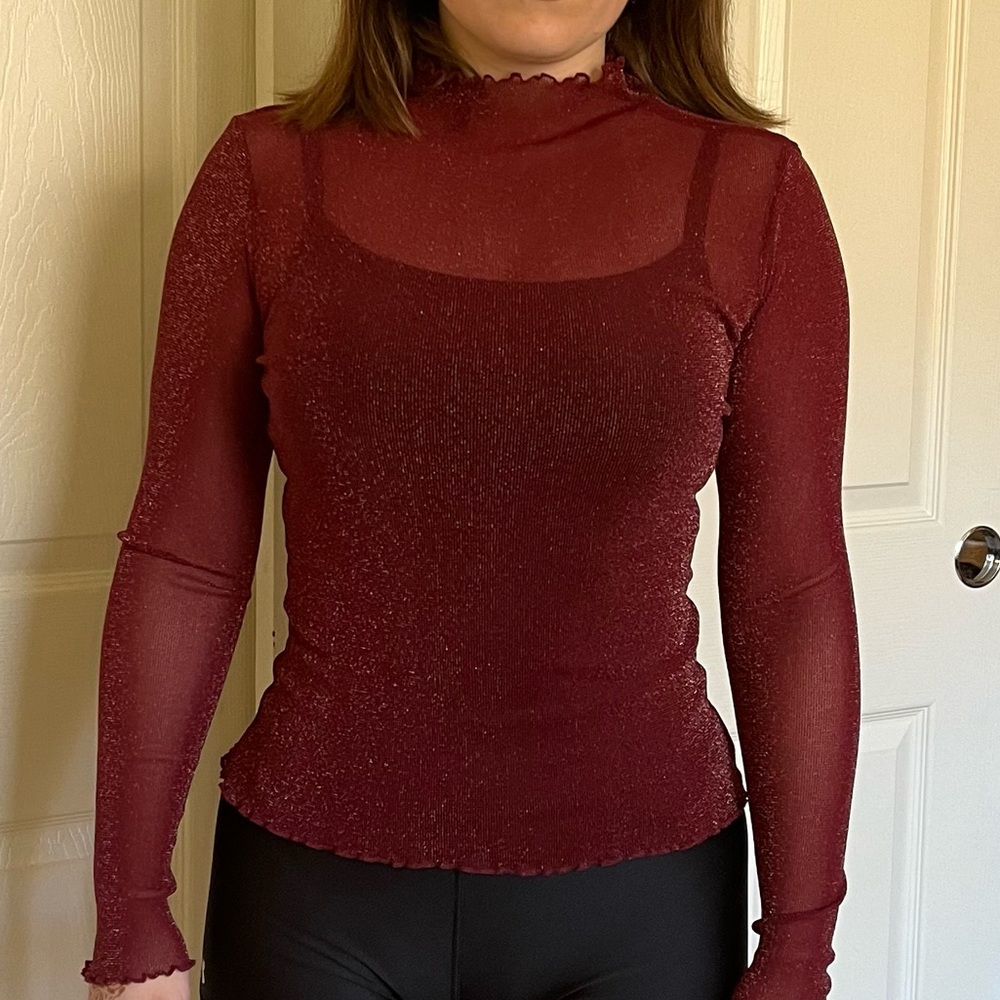 Sparkly Burgundy Mesh Top
